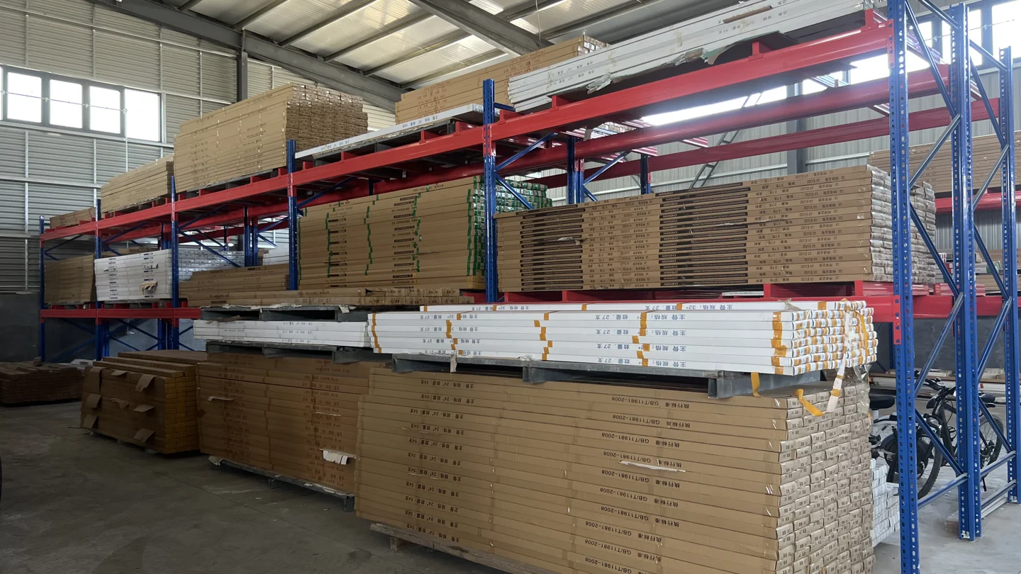 Long packaged products stored on warehouse racks in the supplied photograph