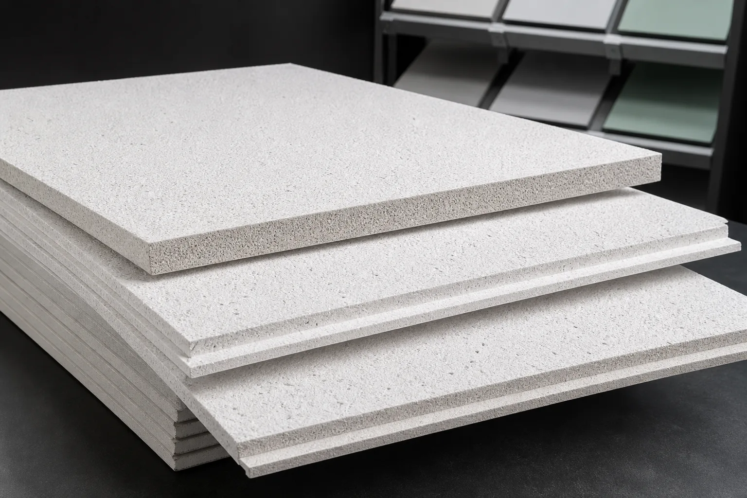 Mineral fiber acoustic ceiling board tiles with square and tegular edges for suspended ceilings